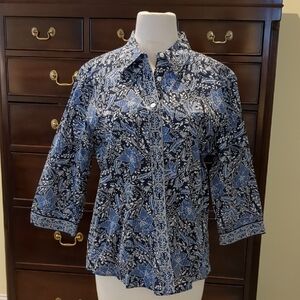Orvis Navy Leaf Print Shirt